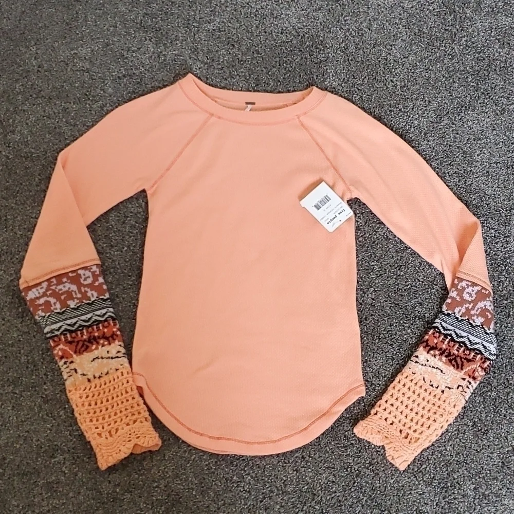 NWT Free People Mix Thermal Cuff Long Sleeve Top Y2K women boho